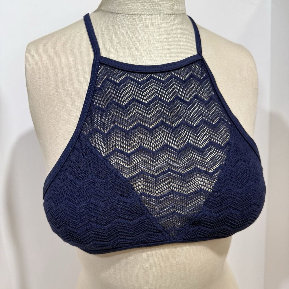 Aerie Cropped Helter Neck Blue Lace Swimsuit Top Size SP Adjustable - Picture 13 of 16